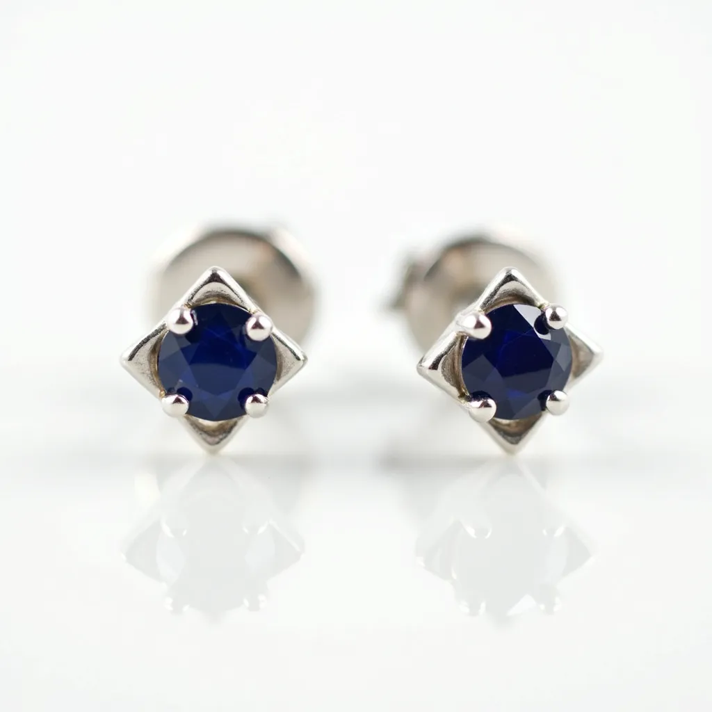 These men's earrings feature a sleek and modern design with a focus on a rich, deep blue gemstone. The stones are round-cut, ensuring a brilliant and captivating sparkle, and they are securely held in place by a bezel setting with four prongs. The metal used appears to be a polished silver or white gold, which complements the vibrant hue of the gems, enhancing their overall elegance. The earrings are designed with a push-back clasp, offering both security and ease of use for the wearer. The combination of the deep blue stones and the reflective metal create a sophisticated and timeless look that makes these earrings a versatile accessory for various occasions.