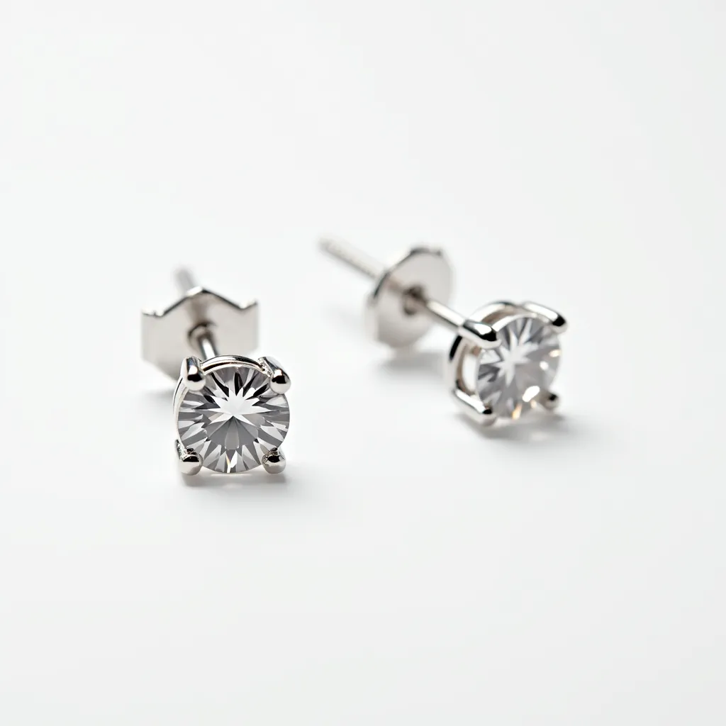 These moissanite earrings feature round-cut moissanite stones, each set in a classic four-prong setting that enhances the brilliance of the gem. The metal is polished and likely made of a white metal, possibly white gold or platinum, which provides a sleek and elegant appearance. The earrings include a post and butterfly clasp, ensuring a secure and comfortable fit for the wearer. The design is timeless and versatile, suitable for both casual and formal occasions.