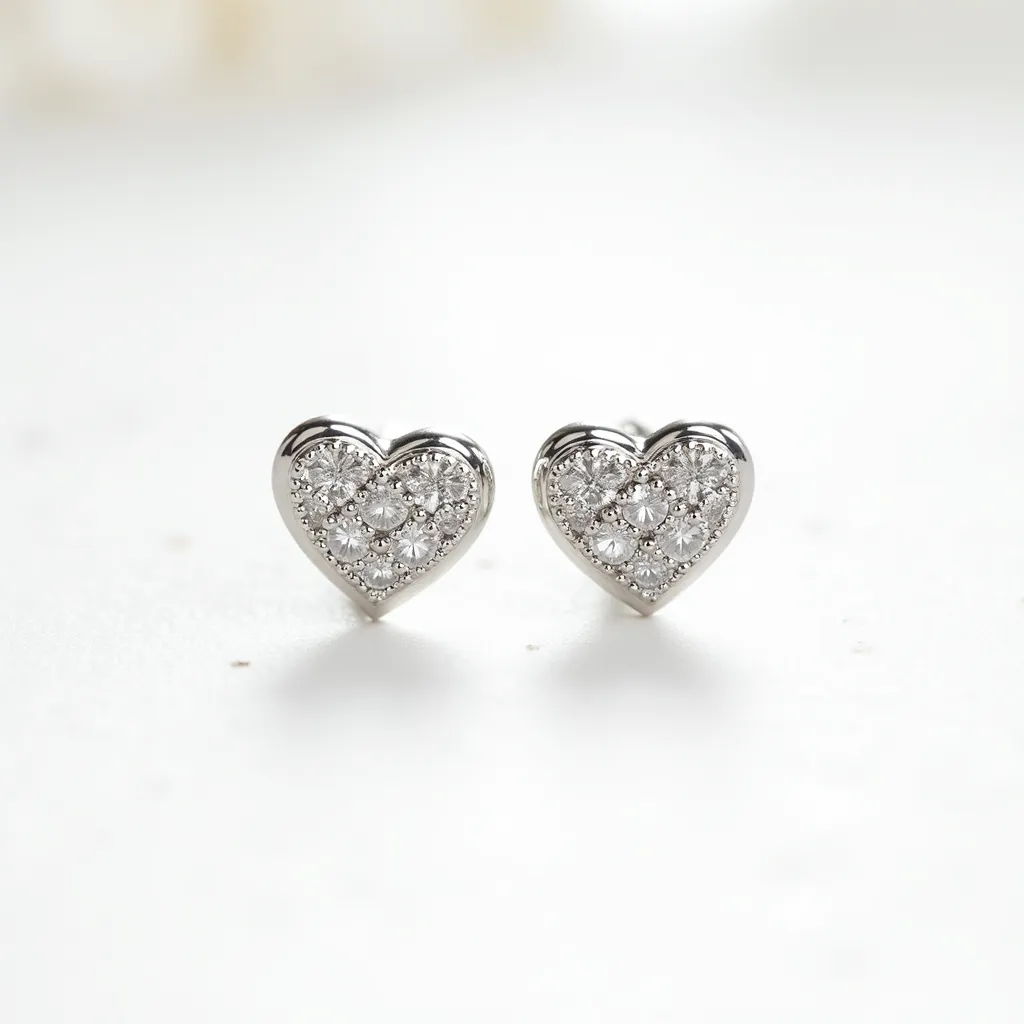 These silver heart earrings feature a classic heart-shaped design crafted from a polished silver material. The earrings boast a dazzling array of small, round-cut gems, likely diamonds or cubic zirconia, set in a pavé style that covers the surface of each heart. The stones are meticulously arranged to fill the heart shape entirely, creating a brilliant display of sparkle. These earrings are designed with a secure post backing, commonly used for studs, ensuring they remain comfortably in place when worn.