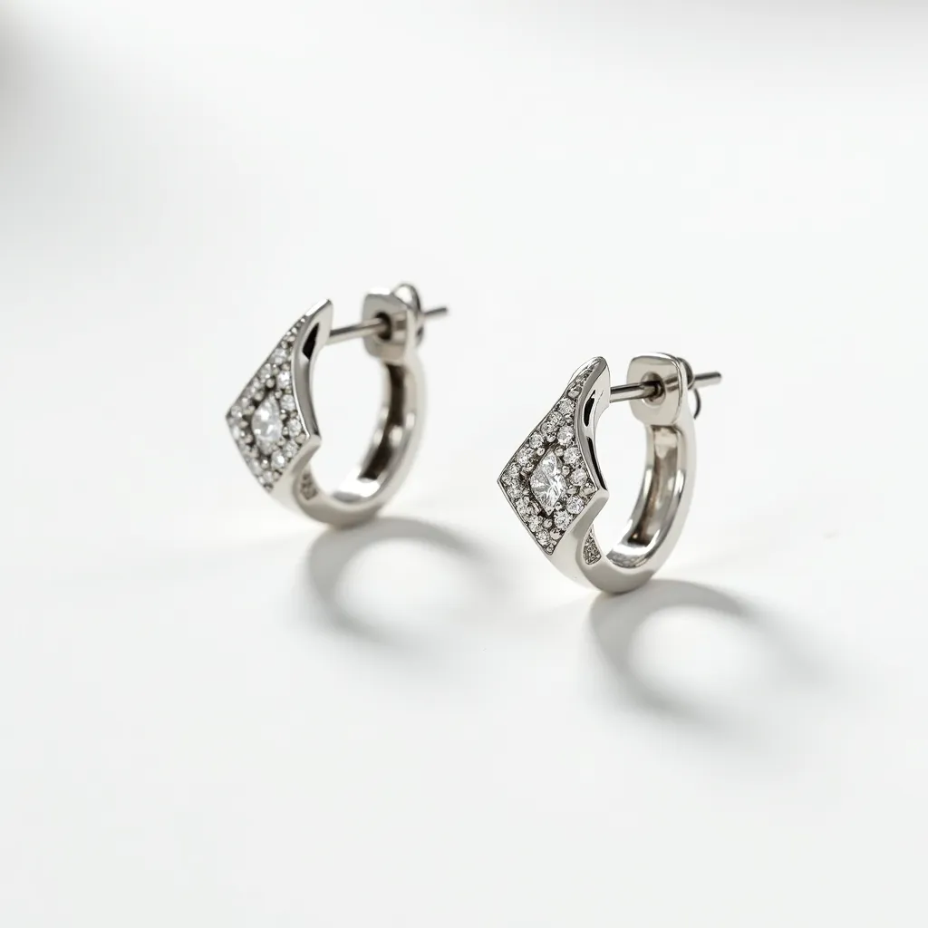 These silver huggie earrings feature a sleek, polished finish and are adorned with sparkling gems. The earrings are embellished with small, round-cut stones set in a pavé style along the outer curve, adding a touch of elegance and brilliance. The central gem is a larger, round-cut stone securely nestled in a prong setting, creating a focal point that enhances the overall design. These earrings utilize a classic post backing with a secure latch clasp, ensuring they remain comfortably in place when worn. Their compact size and sophisticated design make them a versatile accessory suitable for various occasions.