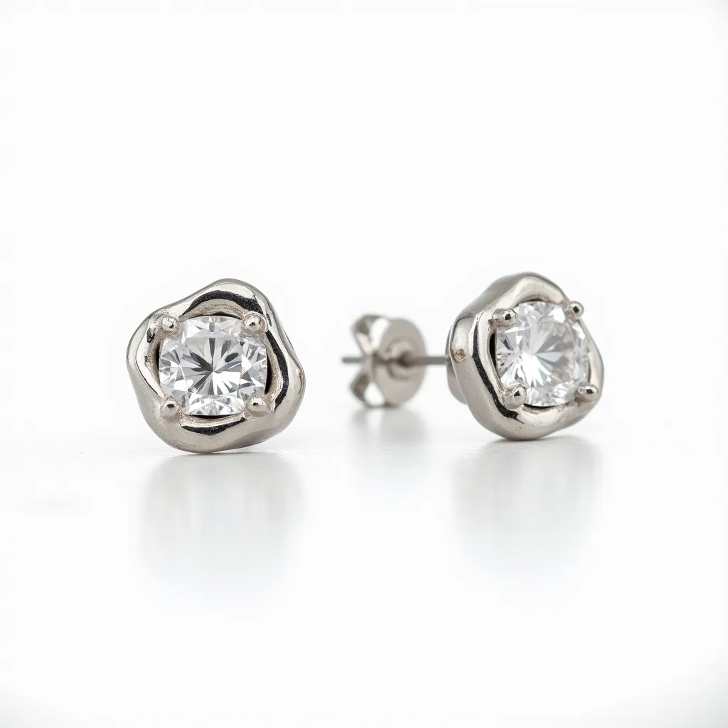 These white sapphire earrings feature a central gemstone, likely a round-cut white sapphire, elegantly set in a polished silver or white gold material that forms a bezel setting surrounding the stone. The protective and stylish bezel emphasizes the brilliance and shine of the sapphire, providing a modern and sophisticated look. The earrings are designed with a stud back and post, accompanied by a butterfly clasp, ensuring secure and comfortable wear. The combination of the sparkling white sapphire with the sleek metal setting highlights a timeless elegance, suitable for various occasions.