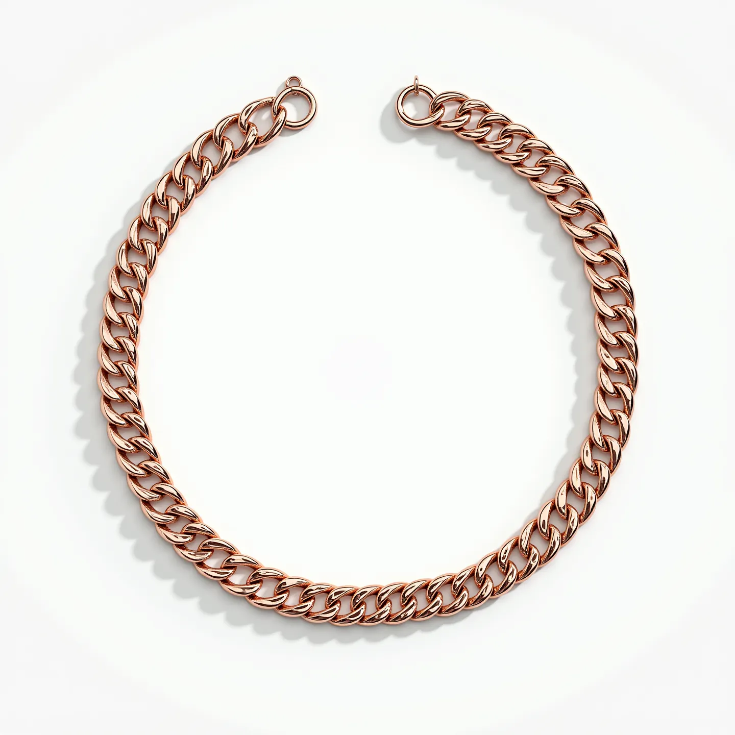 This Cuban link chain features a sleek design crafted from rose gold, showcasing the iconic interlocking pattern known for its durability and stylish appeal. The links are uniform in size, creating a cohesive and polished look. It is secured with an elegant round clasp, ensuring ease of use and secure fastening. The chain's luxurious finish highlights the warm hue of the rose gold, making it a versatile accessory suitable for various occasions.