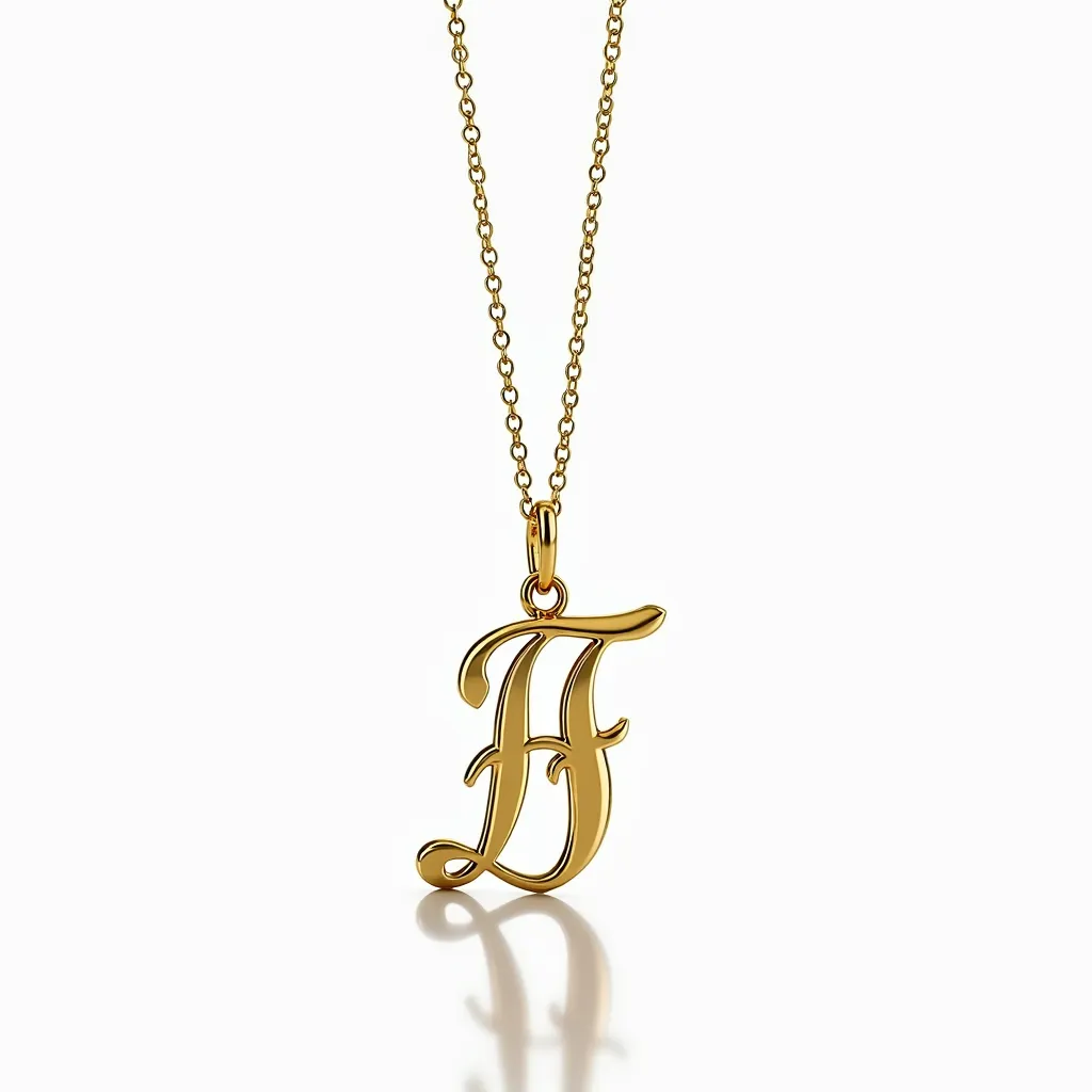 This gold initial necklace features a beautifully crafted pendant in the shape of an ornate letter "D." The pendant is made from high-quality gold, characterized by a polished finish that enhances its elegant look. It hangs delicately from a fine, gold chain with small, evenly spaced links, which provides a classic and timeless appearance. The pendant is attached to the chain via a simple, yet secure bail, ensuring it remains in place while worn. There are no gemstones or additional embellishments on the pendant, highlighting the intricacy of the letter's script design. The chain is fastened with a sturdy clasp, ensuring ease of wear and security.