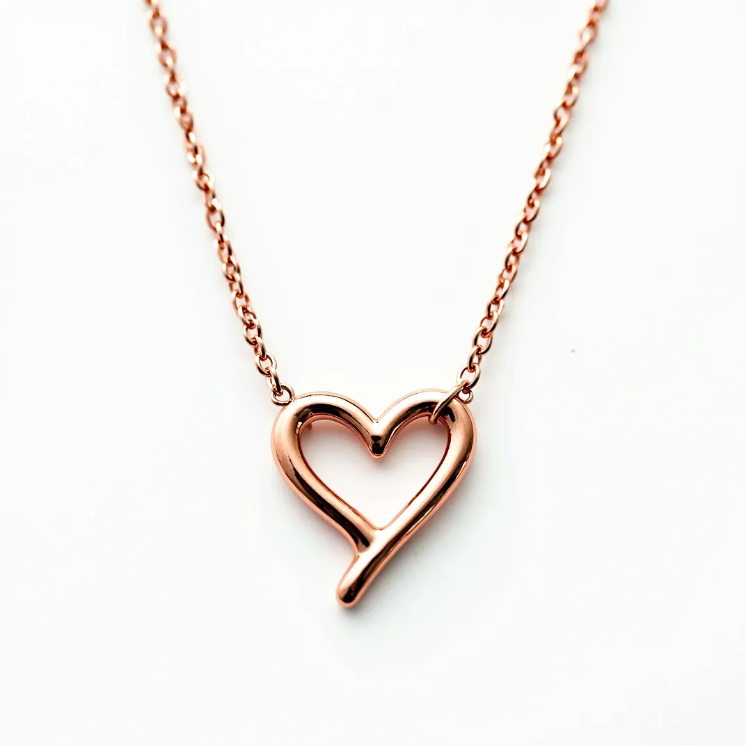 This heart necklace features a minimalist open-heart pendant crafted from a polished rose gold metal, creating a warm and elegant appearance. The pendant is smoothly integrated with a matching fine chain that threads through the loops at the top of the heart, emphasizing its continuous, unbroken form. The simple yet striking design focuses on the clean lines and graceful curve of the heart. The necklace includes a delicate chain indicative of classic jewelry styling, likely secured by a standard clasp mechanism for easy wearability.