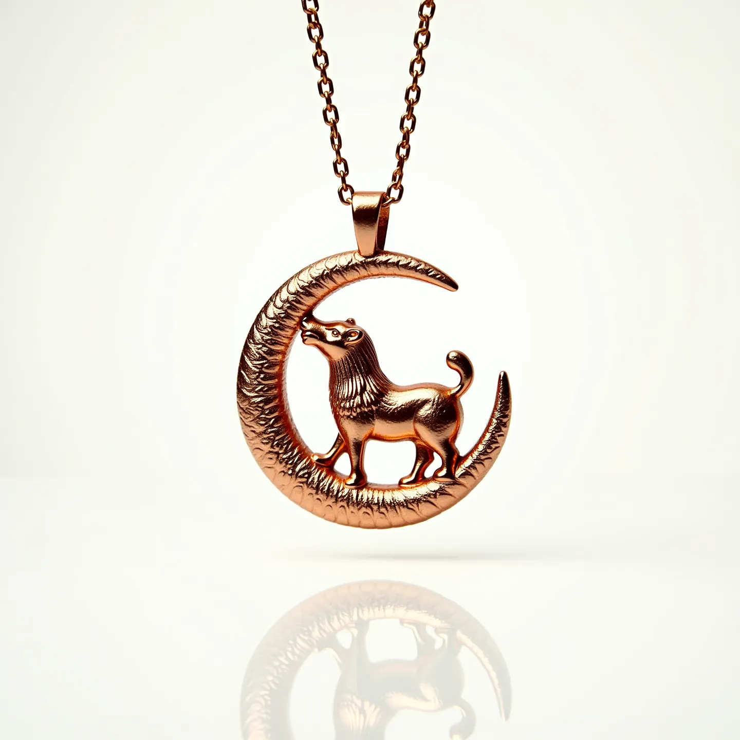 This kids gold necklace features a charming pendant in the shape of a crescent moon with a detailed dog design nestled inside. It is crafted from gold, showcasing a warm hue and polished finish. The pendant is attached to a delicate chain with evenly spaced, interlocking links, giving it a classic and elegant appearance. The necklace is complete with a simple yet secure clasp, ensuring it can be fastened easily and worn comfortably. The pendant's intricate design brings a playful and whimsical element to the piece, making it appealing for children.