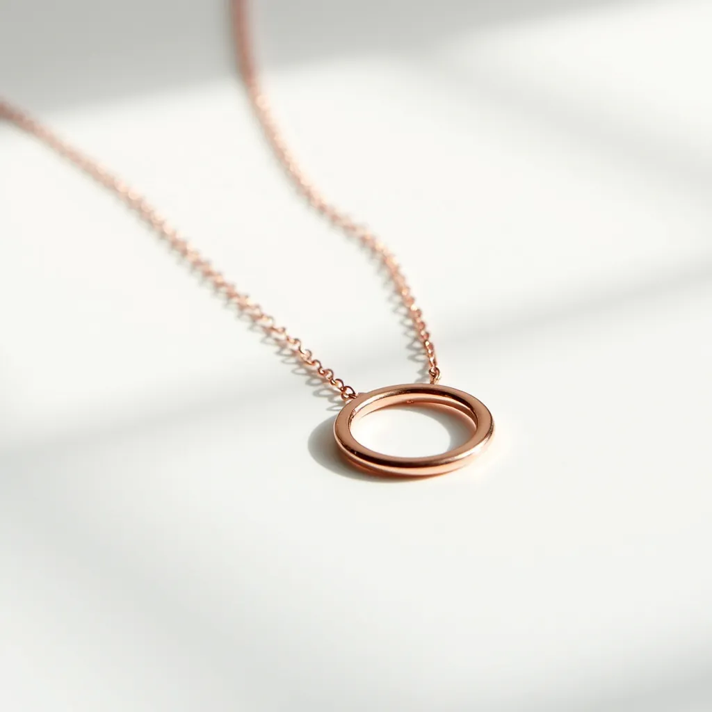 This celestial moon necklace features a delicate design with a circular pendant crafted from rose gold, exuding warmth and elegance. The chain appears to be a fine rose gold link chain, complementing the pendant seamlessly. No additional gems or stones are present, emphasizing the minimalist aesthetic of the piece. The attachment features a simple clasp that ensures ease of wear, combining functionality with the necklace's stylish design.