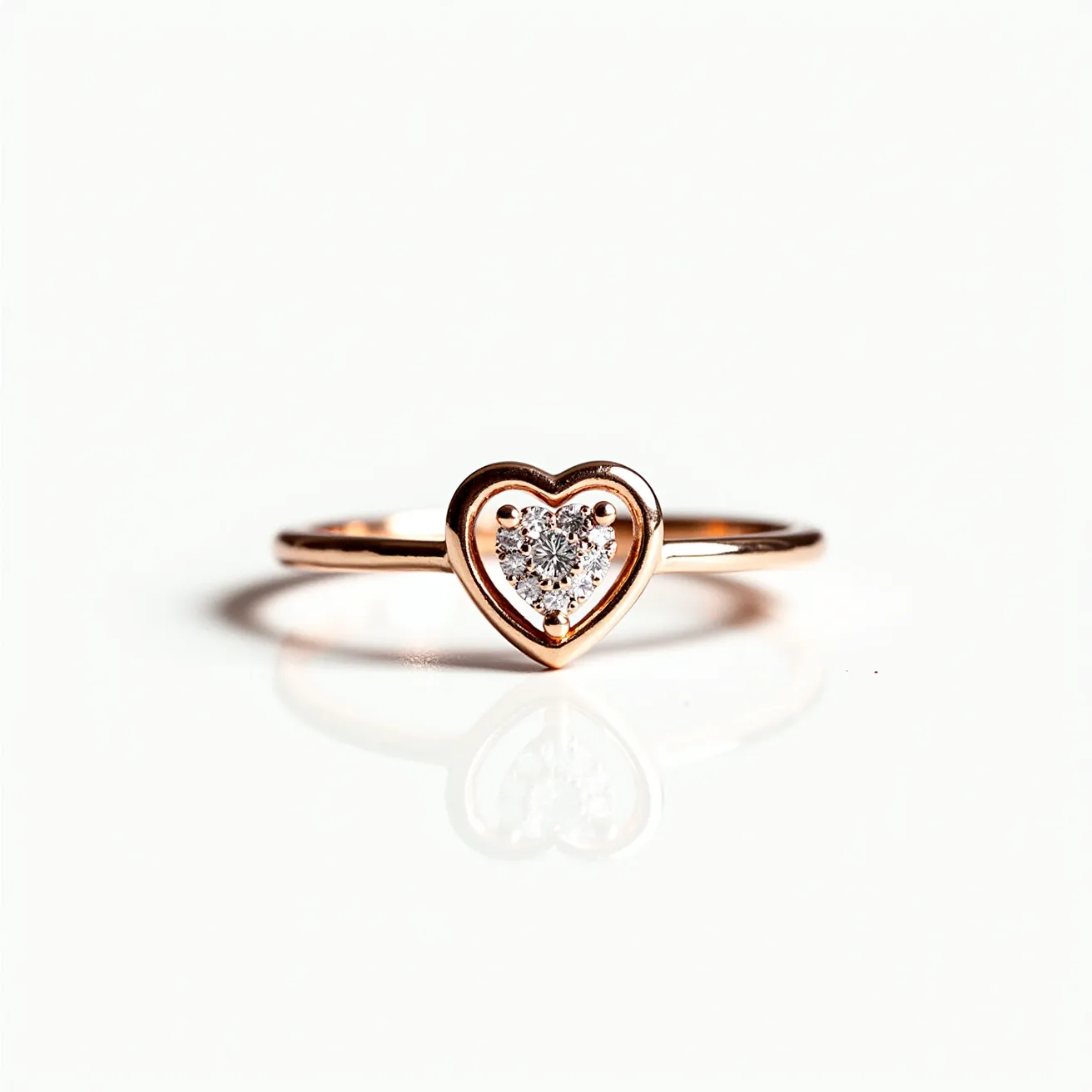 This diamond heart ring features a beautifully crafted heart-shaped design with a delicate band. The ring is made of a gleaming gold material, creating a warm, elegant backdrop for the centerpiece. Set centrally within the heart is a brilliant round cut diamond, which is secured in place by a four-prong setting, enhancing the stone's natural sparkle. The minimalistic design of the ring emphasizes the diamond, making it a timeless and versatile piece for any occasion.