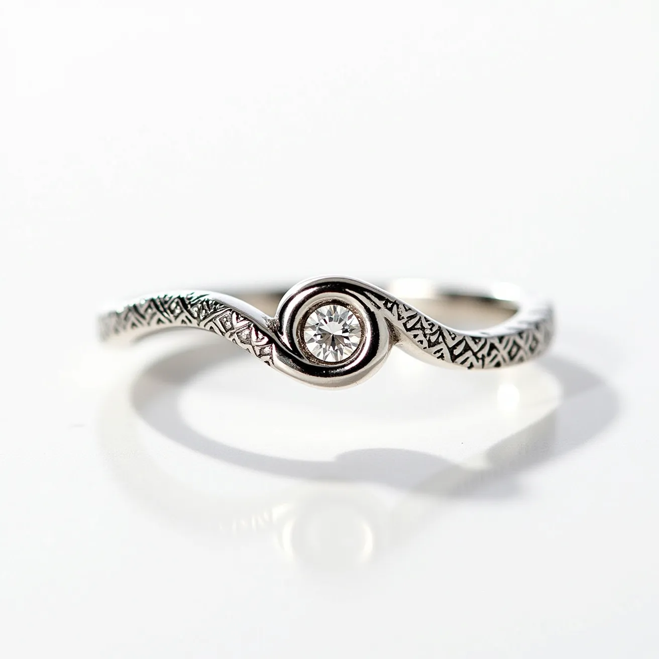 This Irish promise ring showcases a beautifully intricate design made from silver, featuring detailed Celtic knot patterns along its band. At the heart of the ring, a round-cut clear gemstone is securely set within a bezel setting, adding a touch of elegance and sparkle. The ring's twisted band enhances its unique character, seamlessly integrating traditional Irish symbolism with a contemporary twist. This combination of elements results in a piece that is both meaningful and visually captivating.