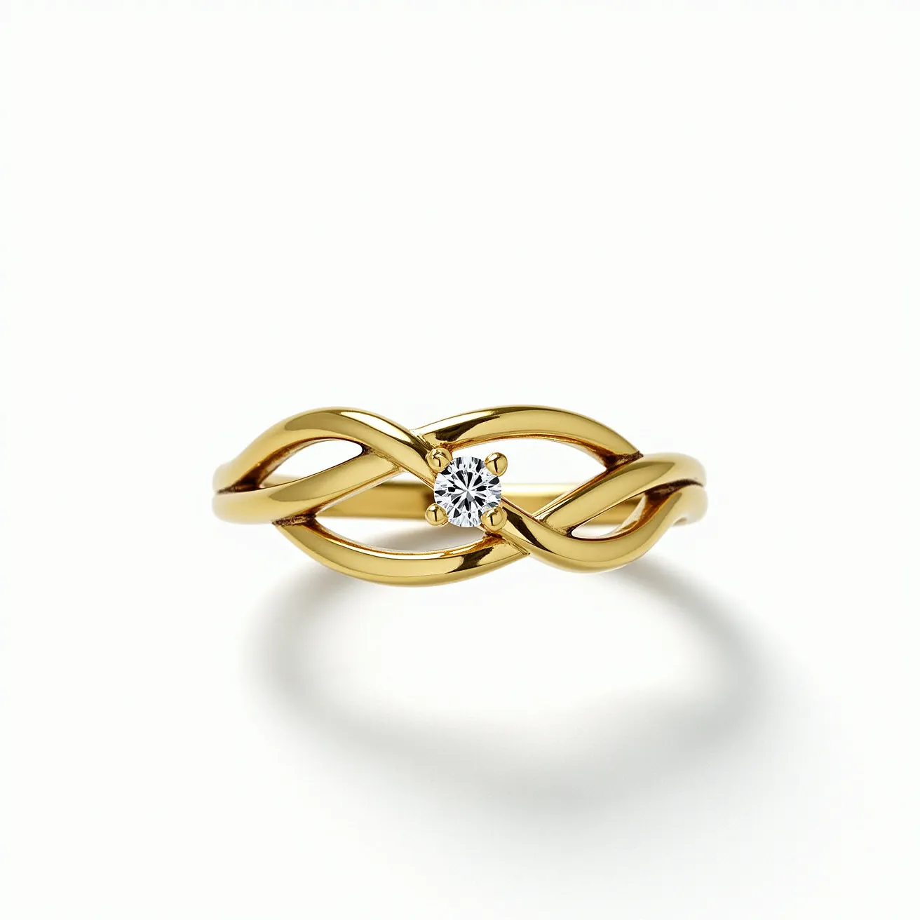 This vine ring features an elegant gold band intricately designed to resemble entwined vines, exuding a sense of nature-inspired beauty. At its center, the ring showcases a single round-cut diamond securely held in place by a four-prong setting, enhancing its brilliance and ensuring stability. The harmonious blend of the graceful vine motif with the sparkling diamond creates a timeless piece of jewelry, effortlessly combining organic forms with classic elegance. The simplicity of the design allows the diamond to stand out, making the ring a versatile accessory suitable for various occasions.