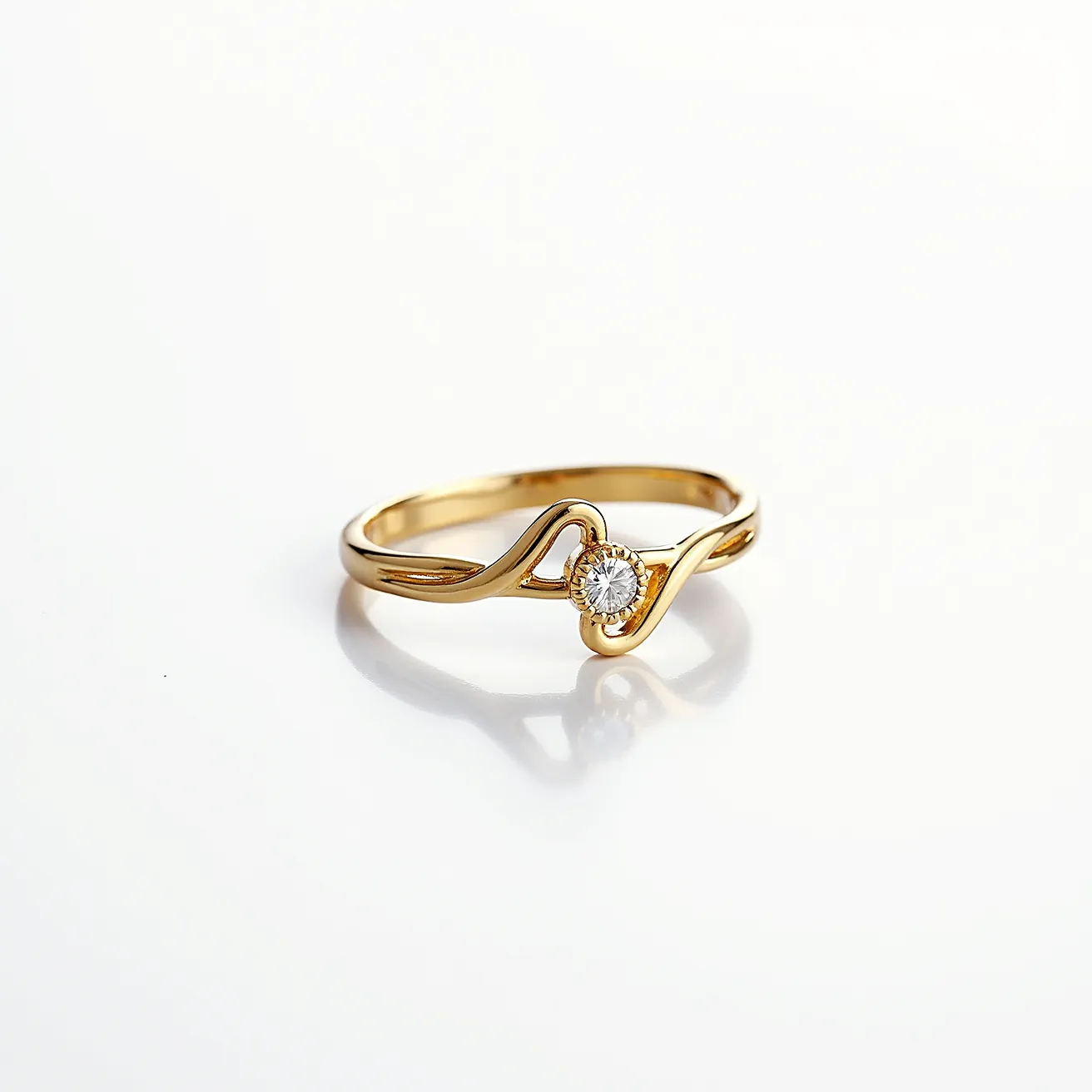 This vine ring features a delicate, flowing design crafted from what appears to be gold, giving it a warm and elegant appearance. At the center of this graceful band, a single round-cut diamond is beautifully set, adding a sparkling focal point to the ring. The stone is securely held in a simple prong setting, ensuring it catches the light from every angle. The vine-like structure of the band creates an organic feel, complementing the brilliance of the diamond and the luxurious sheen of the gold.